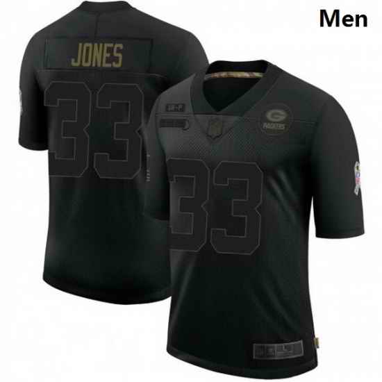 Men Nike Green Bay Packers 33 Aaron Jones 2020 Black Salute To Service Jersey